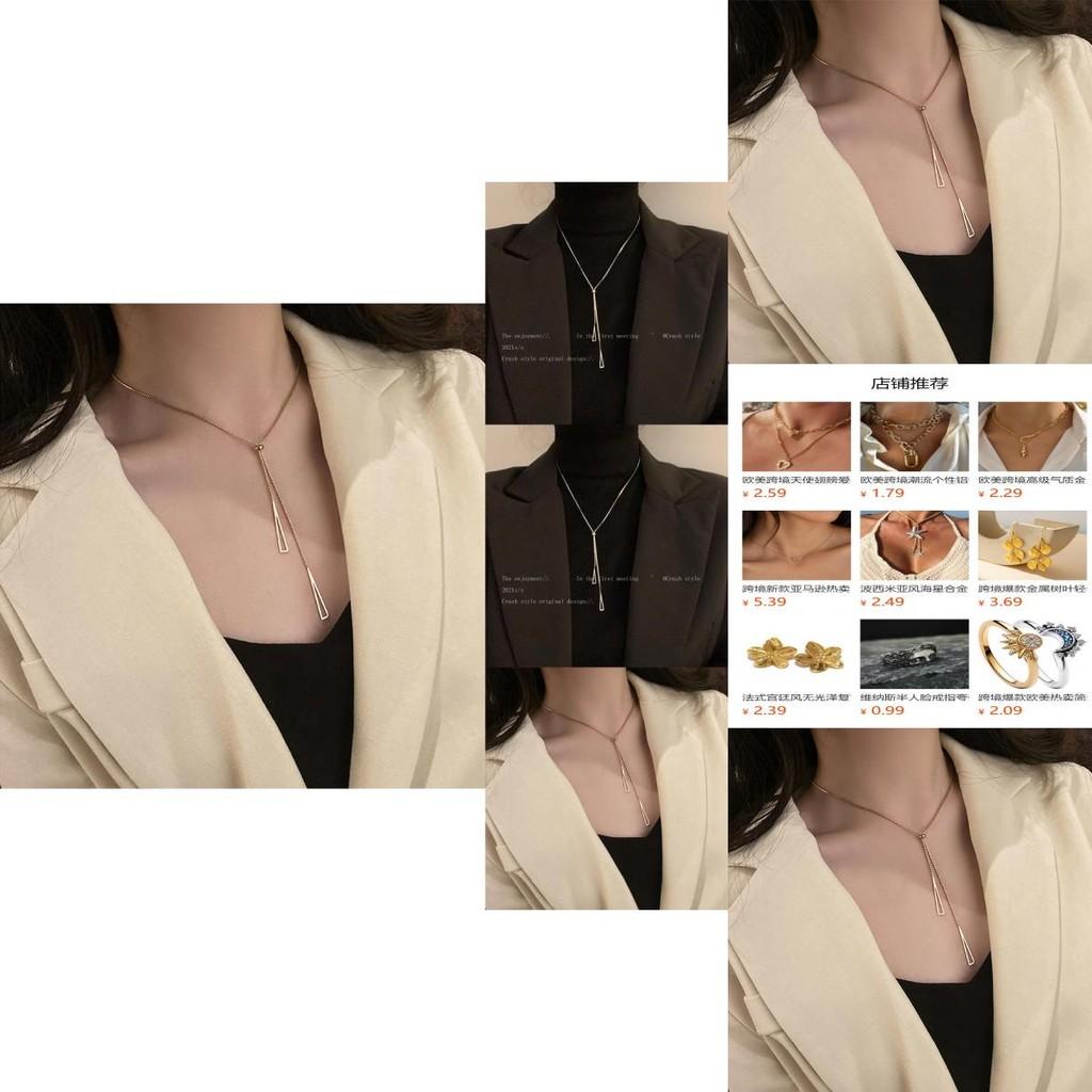 Chic Stylish Long Chain Metallic Geometric Triangle Necklace For Women In Modern Design