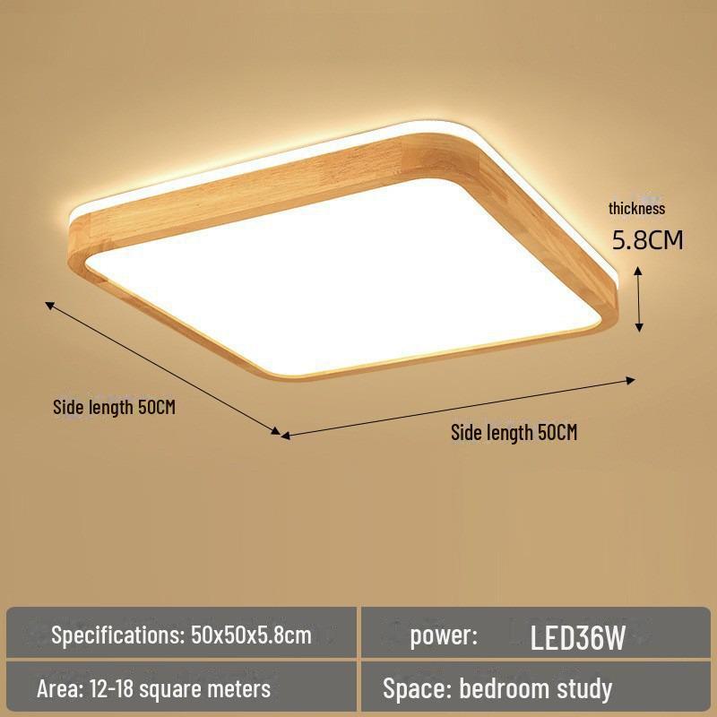 Nordic Modern Wooden Ceiling Lamp - Full Spectrum, Smart Rectangular Light for Living Room, Bedroom or Study