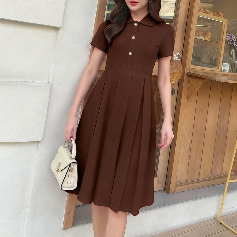 ZANZEA Women Casual Turn Down Collar Short Sleeve Summer A-line Dress
