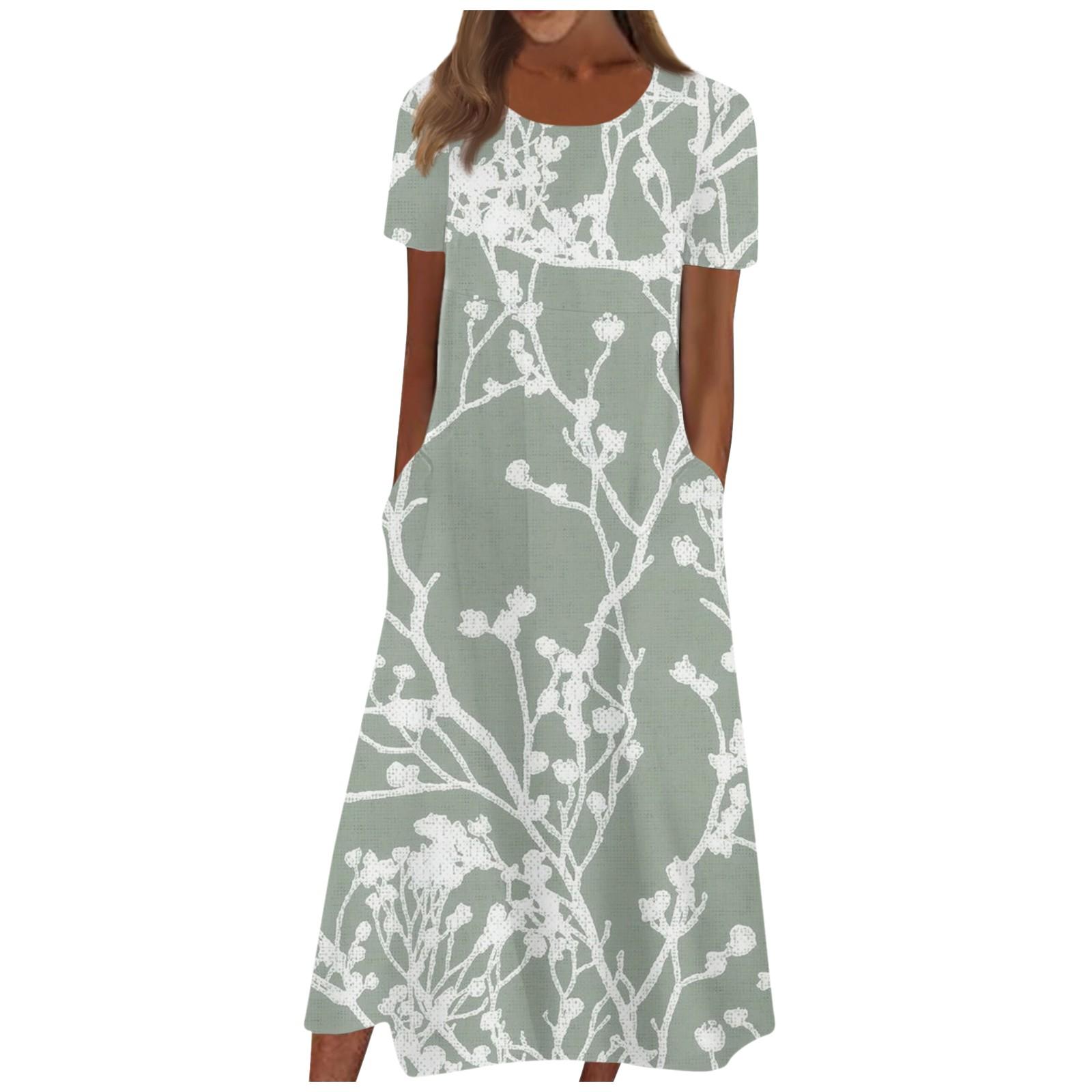 

Женское летнее повседневное модное платье с цветочным принтом и коротким рукавом с круглым вырезом и карманом M