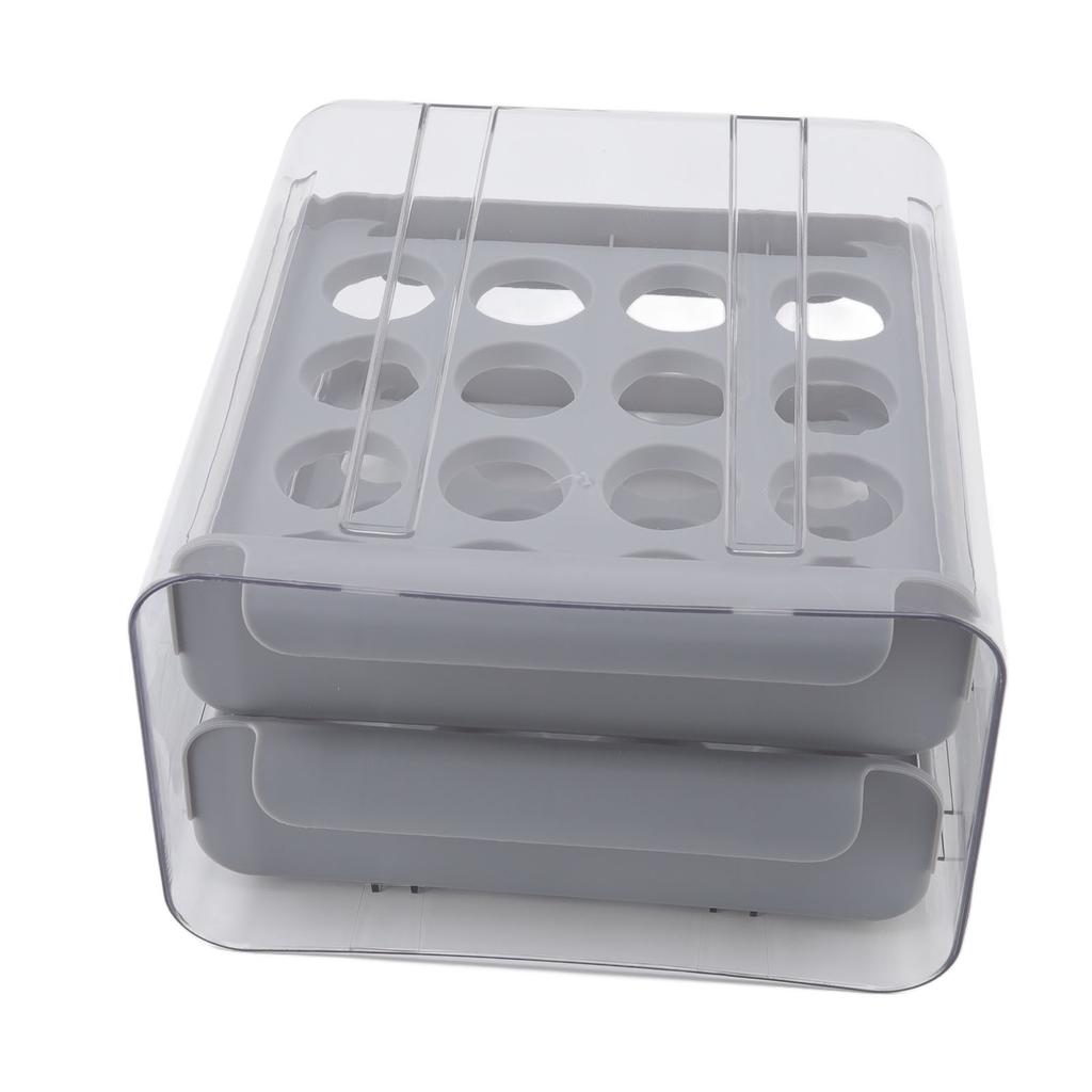 Egg Drawer Double Layer Transparent 32 Lattice Large Capacity Egg Storage Box for Refrigerator Grey