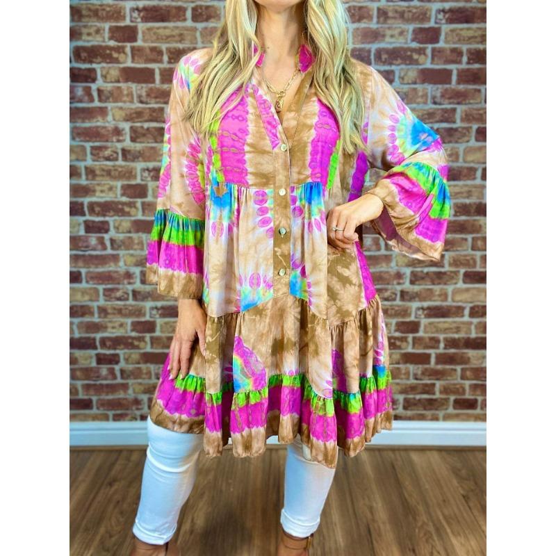 

Весенне-осенние женские принтованные платья свободного покроя, модные платья больших размеров 5XL хаки