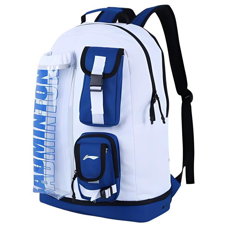 Li-Ning Large Capacity Independent Shoe Compartment Multi-Pocket Sports Fabric Backpack Unisex Backpack White Blue ABSS085-2