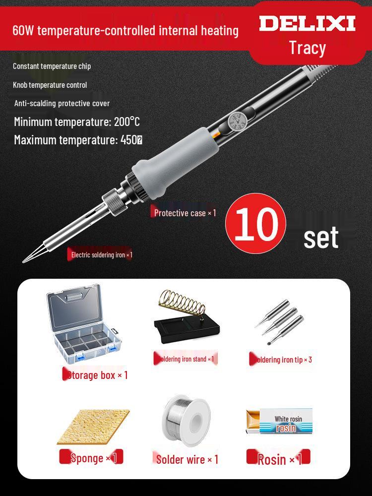 Delixi Adjustable Temperature Soldering Iron Set - High Power, Constant Temperature Solder Pen for Household Repair & Welding.