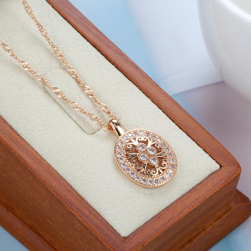 Wbmqda Pendentif et collier creux à motif ethnique pour femme 585 couleur or rose avec zircon naturel blanc bijoux de luxe fins