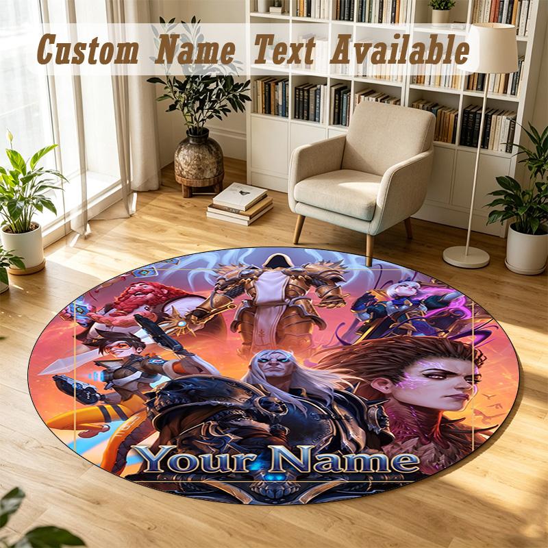 World of Warcraft Personalized Round Rug Support Custom Name, Soft Home Decor Mat