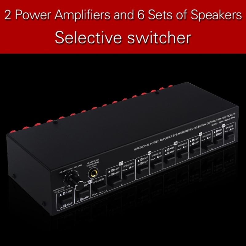 2 In 6 Out Power Amplifiers Loudspeaker Box Switcher 6 Channel Speaker Distribution Device Loudspeaker Switching Amplifi