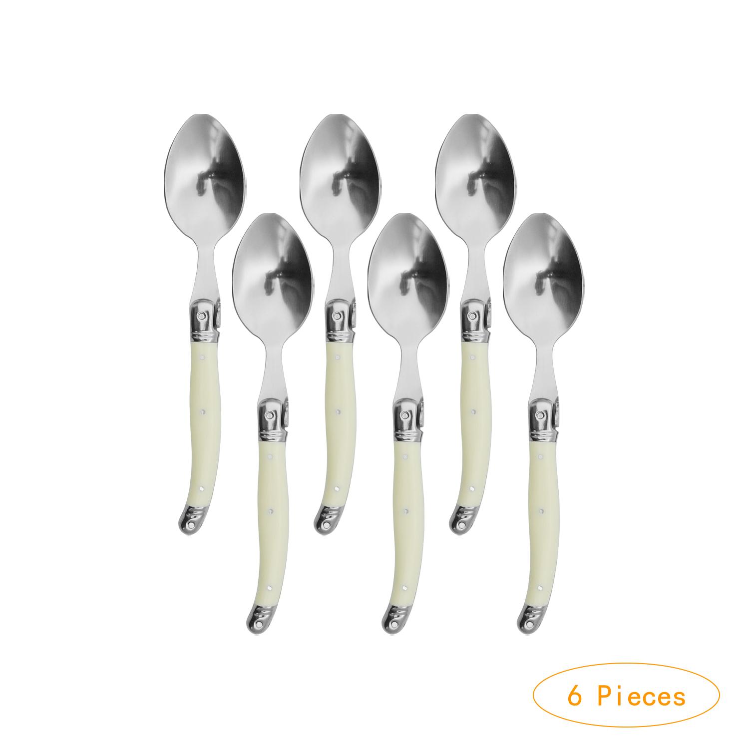 

6 шт. ножи для стейка вилки ложки пластиковая ручка наборы столовых приборов Laguiole из нержавеющей стали кухонная посуда цвета слоновой кости белый Cutley