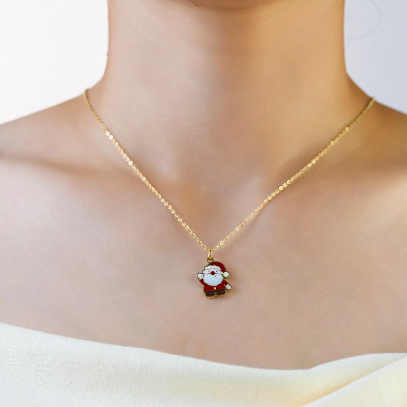 Titanium Steel 14K Gold Santa Claus Pendant Necklace - Cute Cartoon Christmas Series