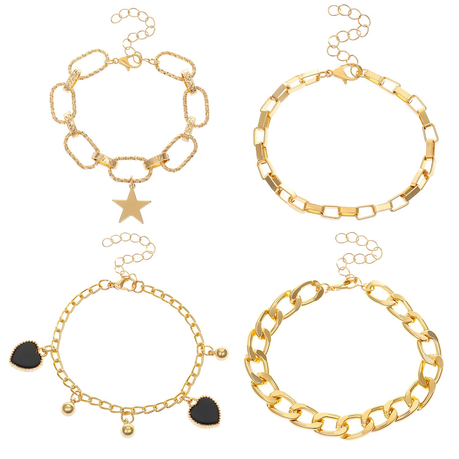 

Высококачественный ювелирный набор из четырех предметов 2026 black love star, персонализированный простой многослойный золотой полый браслет-цепочка