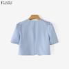 ZANZEA Women Casual Round Neck Solid Color Short Sleeve Cropped Blouse