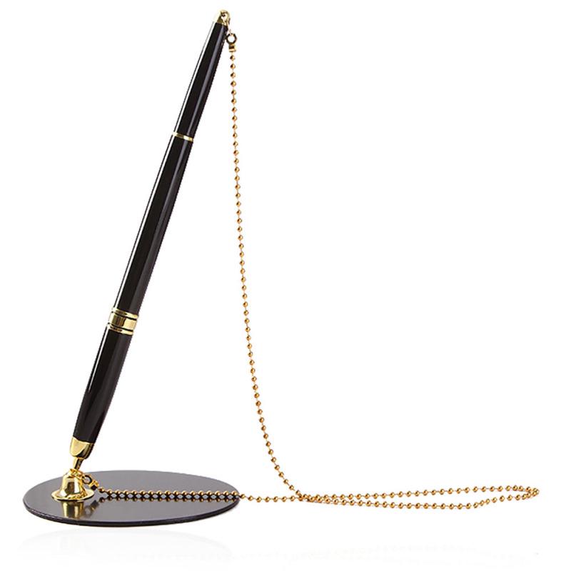 Metal Ballpoint Pen Secure Chain Attached Base Stand Desk Office Counter Signature Pens Stationery