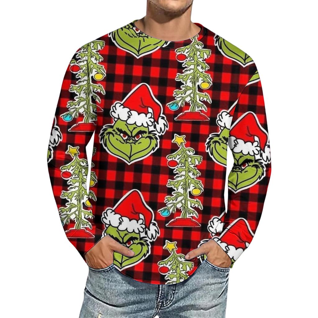 Men's Christmas Printed Imitation Cotton Long-sleeved Shirt