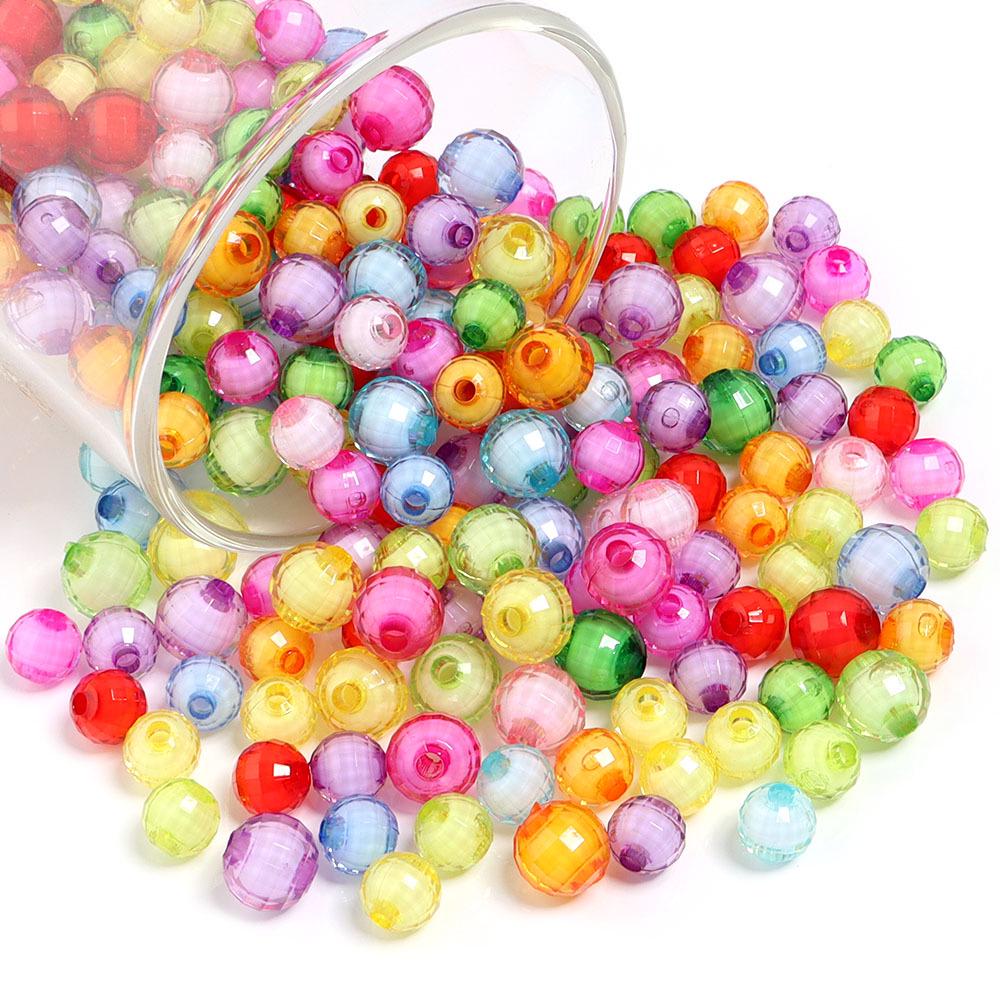 Acrylic Faceted Bead-in-Bead Round Beads, Transparent Colors, DIY Jewelry Accessories for Bracelets & Necklaces