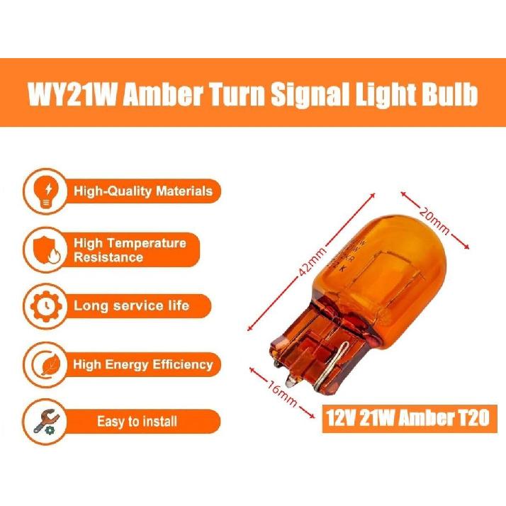 Pair (2) T20 7440 WY21W Turn Signal Light Bulb (12V 21W) Fit For 06 Accord CRV RAV4 REIZ Camry Corolla, 2000 Lexus Es300/Es330, 2010 Subaru, BMW E46
