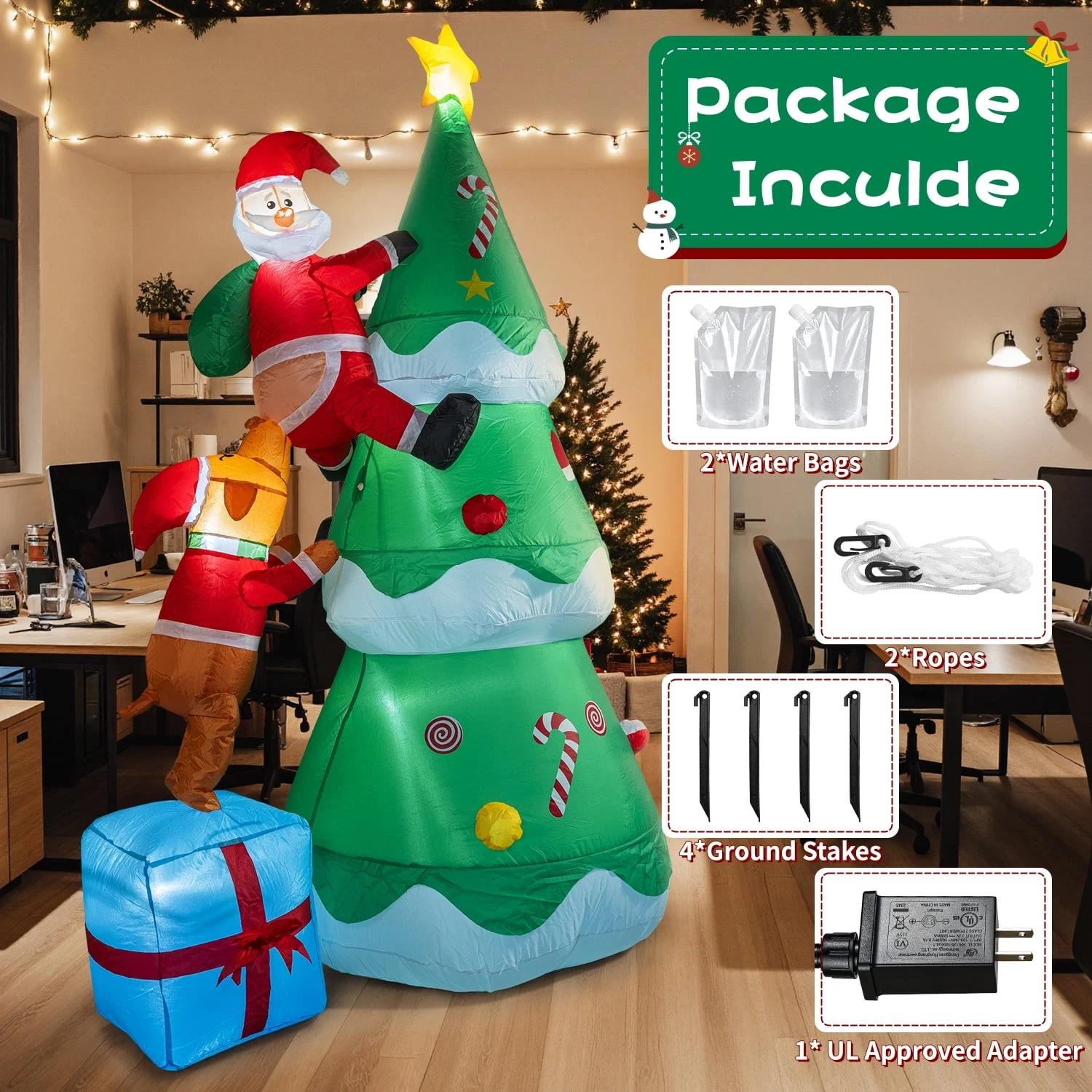 

7-футовая надувная рождественская елка, надувная модель Санта-Клауса, украшение со встроенной светодиодной подсветкой для рождественской вечеринки, праздника, для дома, улицы, двора зелёный