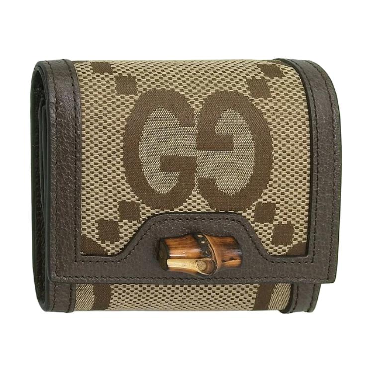 Gucci Jumbo GG Bamboo Design Canvas Wallet Large Women Wallet Brown Beige 658635-UKMBT-2572