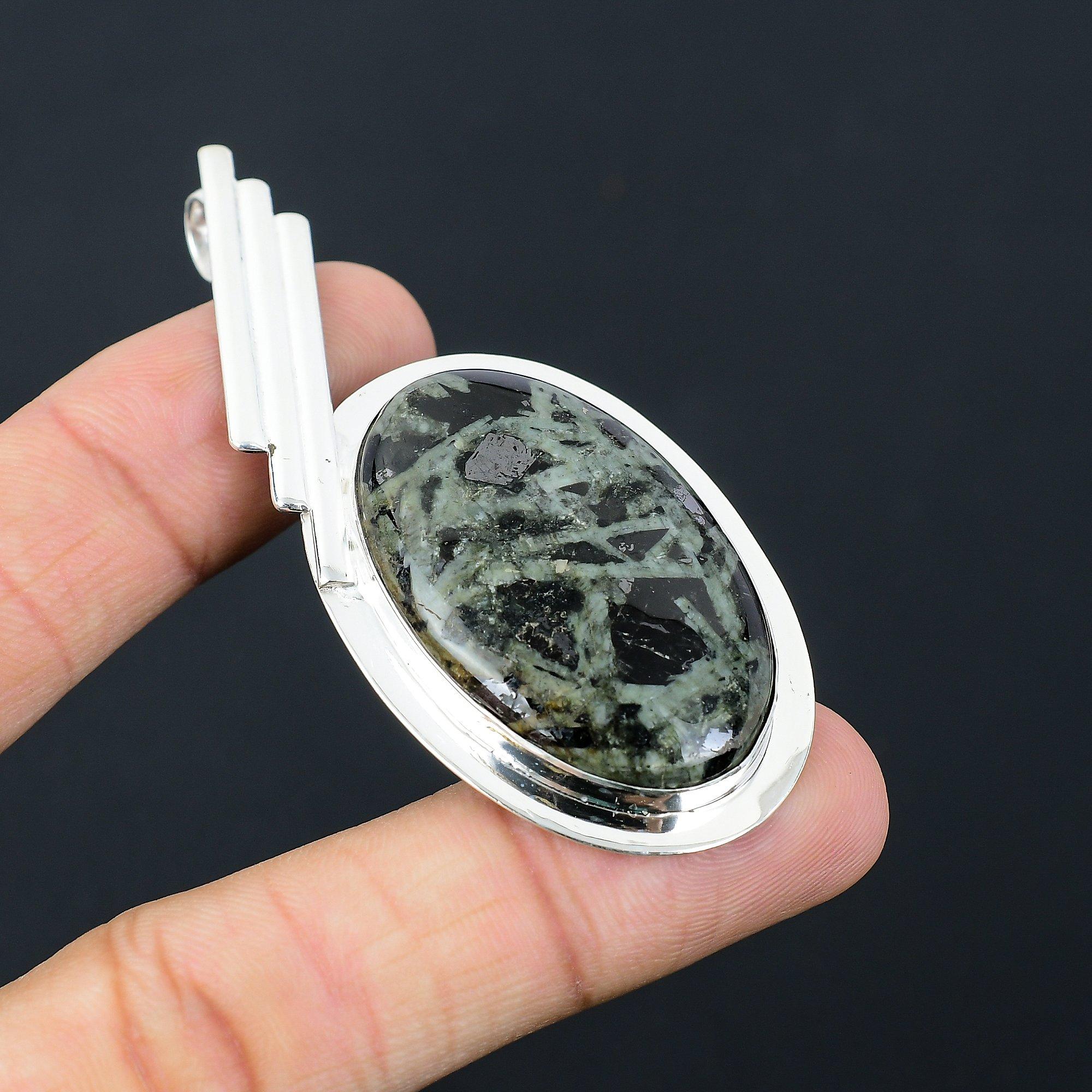 Sisters Day Deal Oval Natural Star Galaxy Jasper Boho Wedding Pendant 925 Silver