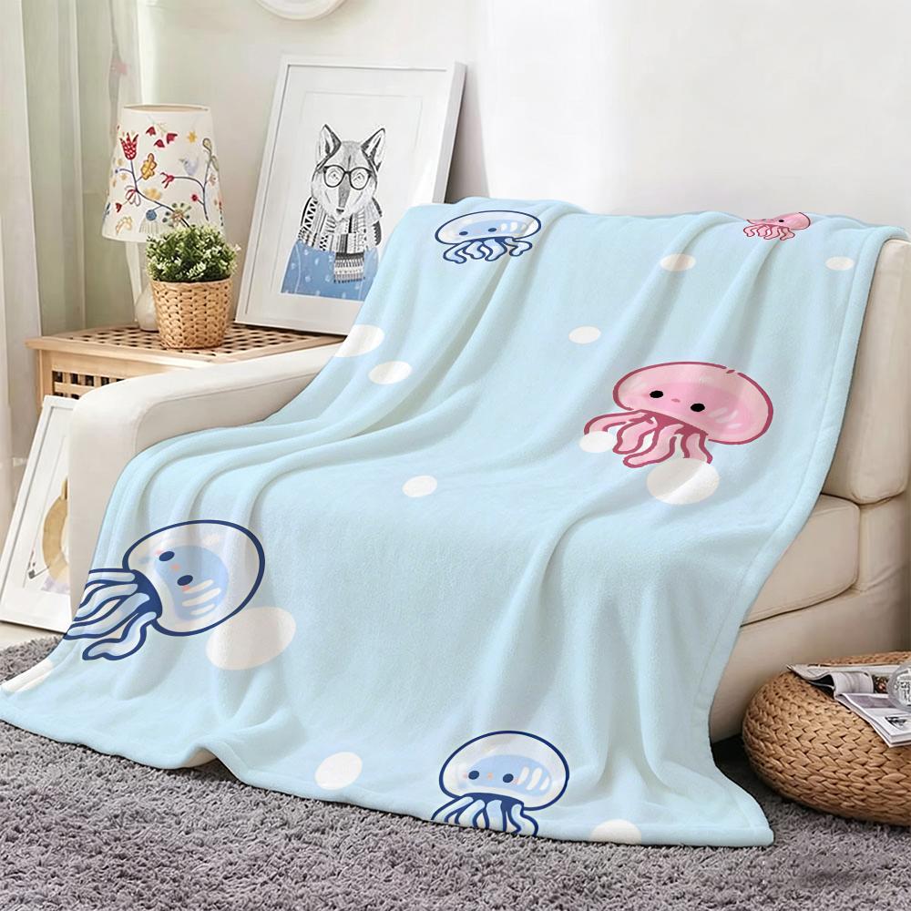 Pastel Underwater Cute Jellyfish Throw Lightweight 240G Flannel Blanket Soft Skin-Friendly For Summer Cooling