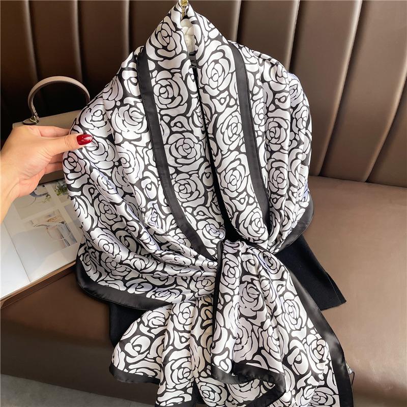 Rose luxury scarf printing with goods New silk scarf Long large size travel shawl Sunscreen