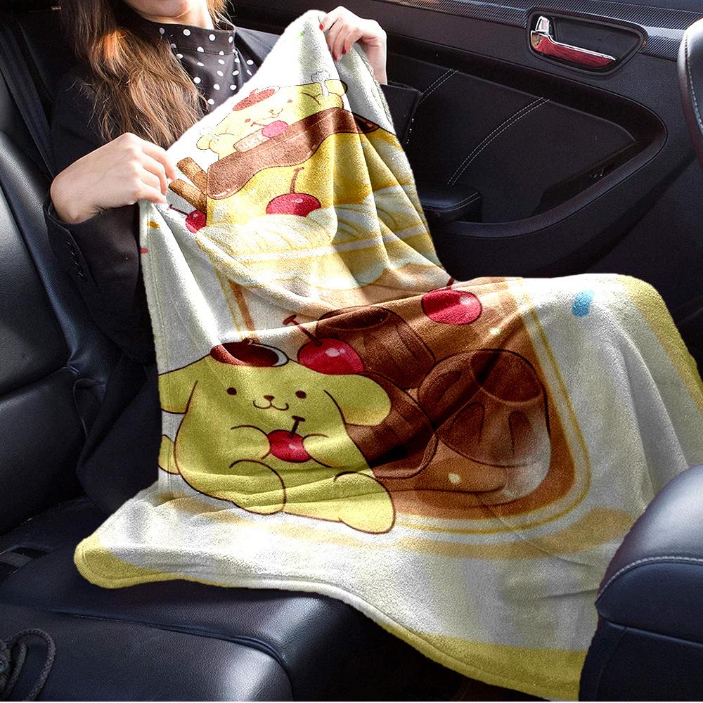 1pc Flannel Pom Pom Purin, Dessert, CuteThrow Blanket, Cartoon Truck Pattern Printed Blanket, Warm Cozy Soft Blanket For Couch Bed Sofa Car