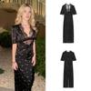Waist-Cinching Slimming Dress: Women's European & American Style, Sexy Lace Patchwork, V-Neck Print