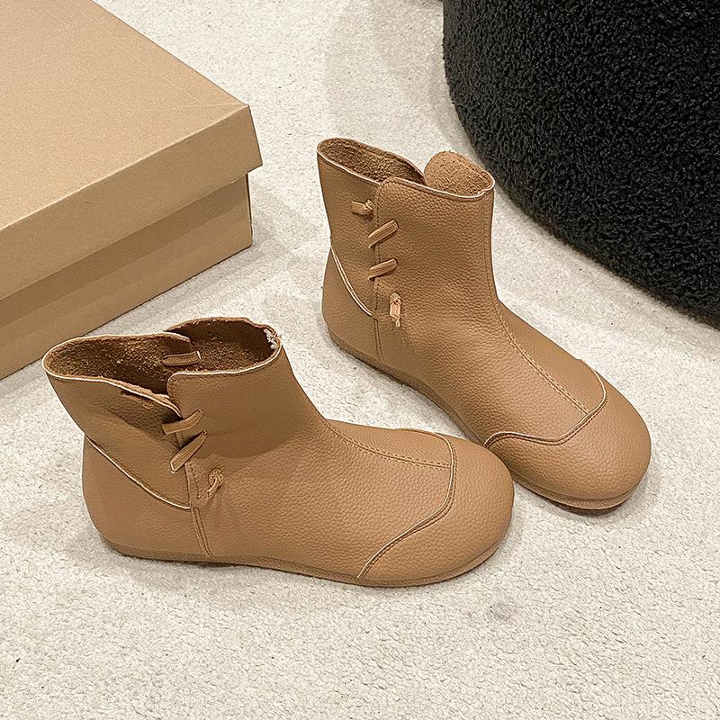 

2024 new large size retro flat bottom round head thick heel outer wear versatile trend short boots children 42 світло-коричневого кольору