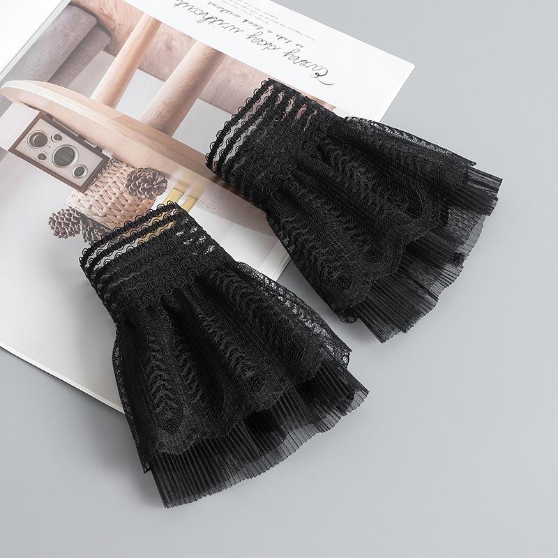 Summer Fake Cuff Sleeve Women Lace Floral Pleated Ruffled False Cuffs Decor Female Sweater Blouse Wrist Organ Lolita Fake Sleeve