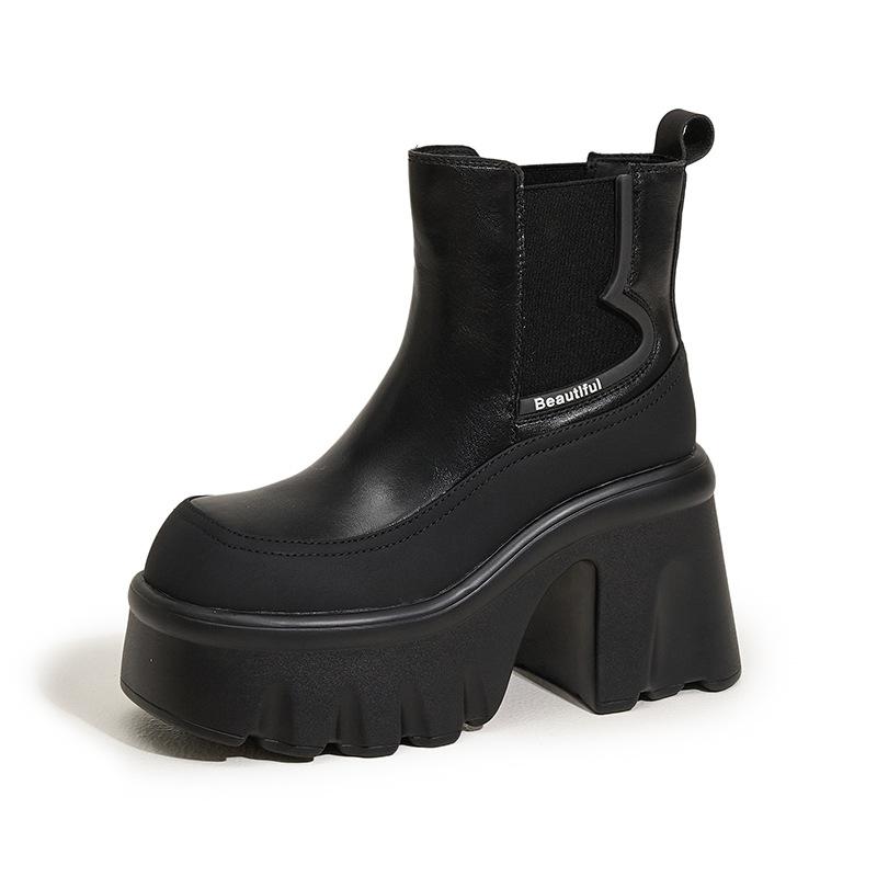 British style platform Martin boots women's 2025 autumn and winter high heel thick heel medium boots small height-increasing muffin cigarette boots