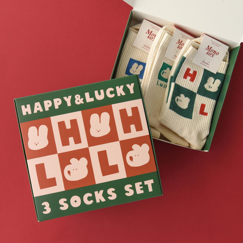 Monosocks 3-piece Gift Set - Happy & Lucky Ivory