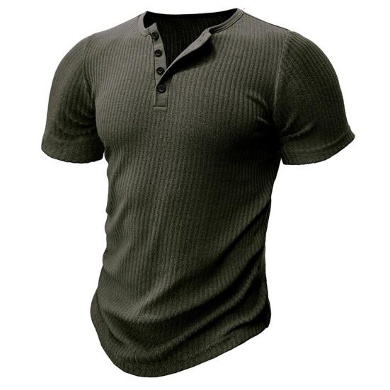 Letní pánské tričko s krátkým rukávem, knoflíkovým výstřihem do V, jednobarevné, žebrovaně pletené, pružné, slim fit, americký styl, pro svalovce, fitness, cvičební top