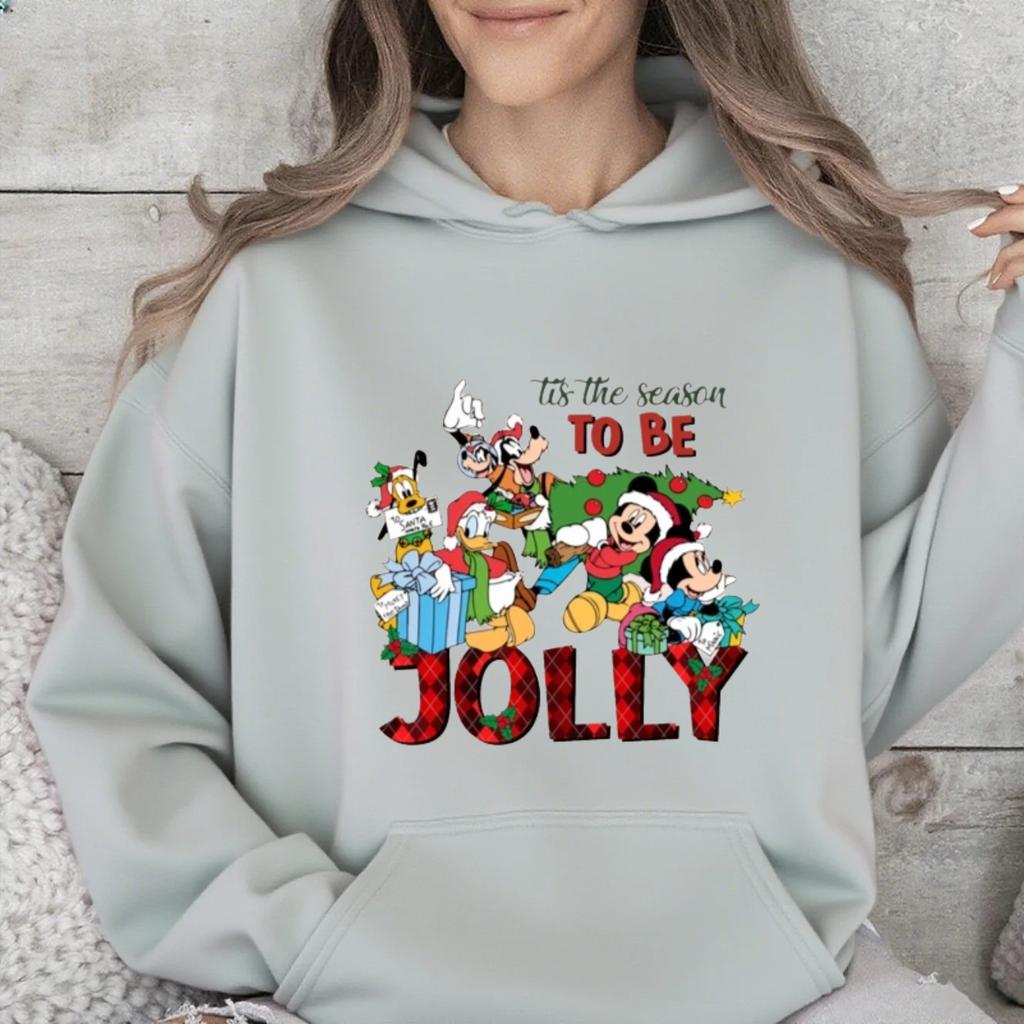 Disney Οικογενειακές Εμφανίσεις, Χριστουγεννιάτικο Πολύχρωμο Φούτερ με Κουκούλα Mickey Mouse, Μοντέρνο Αμερικανικό Brand Casual Φαρδύ Τοπ