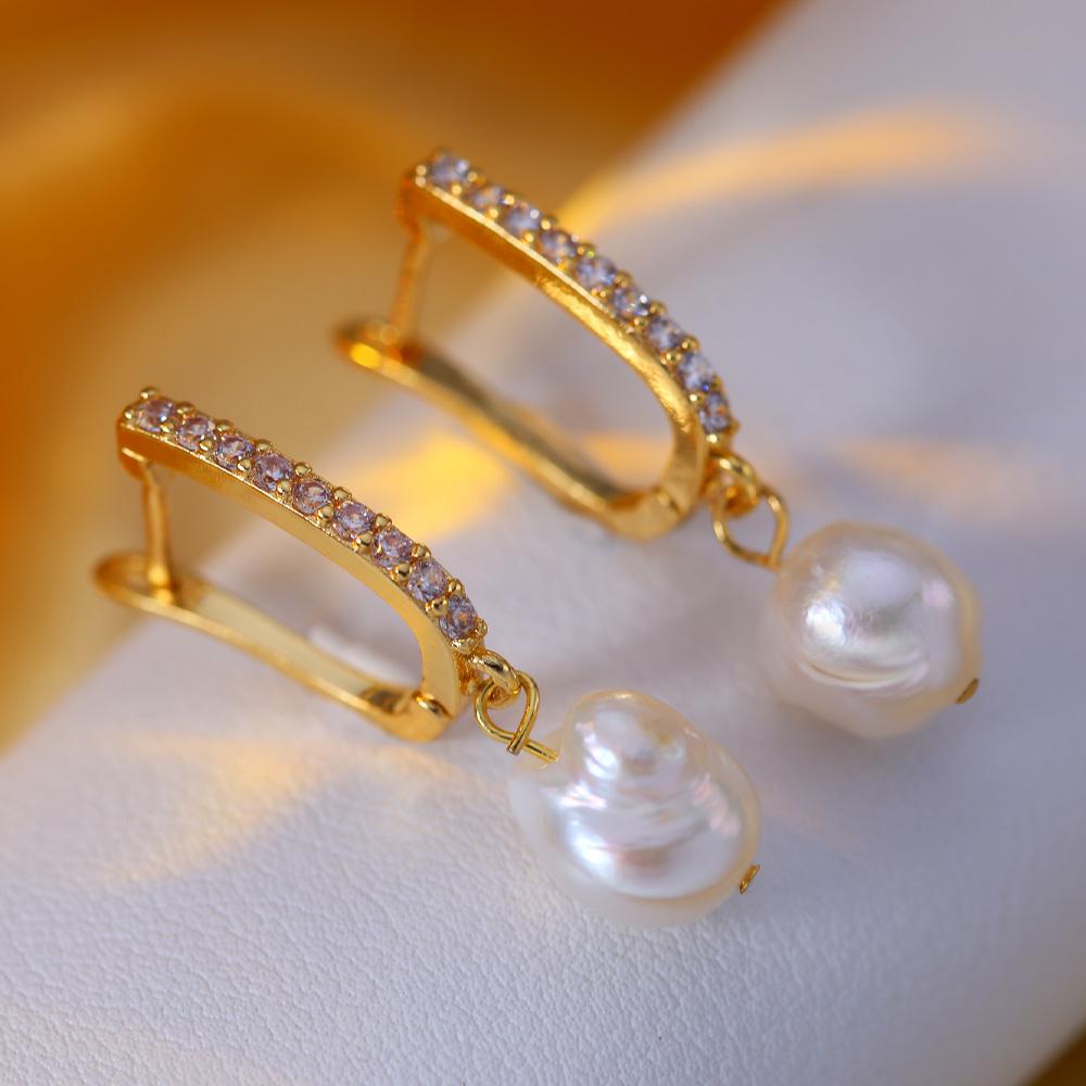 

Левые Модные Барочные Серьги с Пресноводным Жемчугом для Женщин Два Способа Ношения Жемчуг Позолоченные 18К Серьги с Цирконием Подарки на День Святого Валентина День Матери B золотой