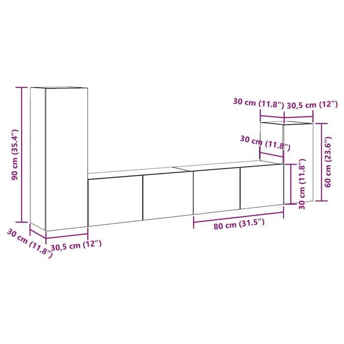 VidaXL Wall-Mounted TV Unit Set 4 Pcs Old Wood Engineered Wood, TV Stand, Media Unit, TV Console, Furniture 3329215