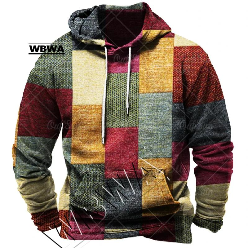 ETST0013 Vintage Heren Hoodie Voor Sweatshirt 3d Plaid Print Lange Mouw Trui Straat Man Kleding Heren Oversized Trui Met Capuchon 2023 2XL