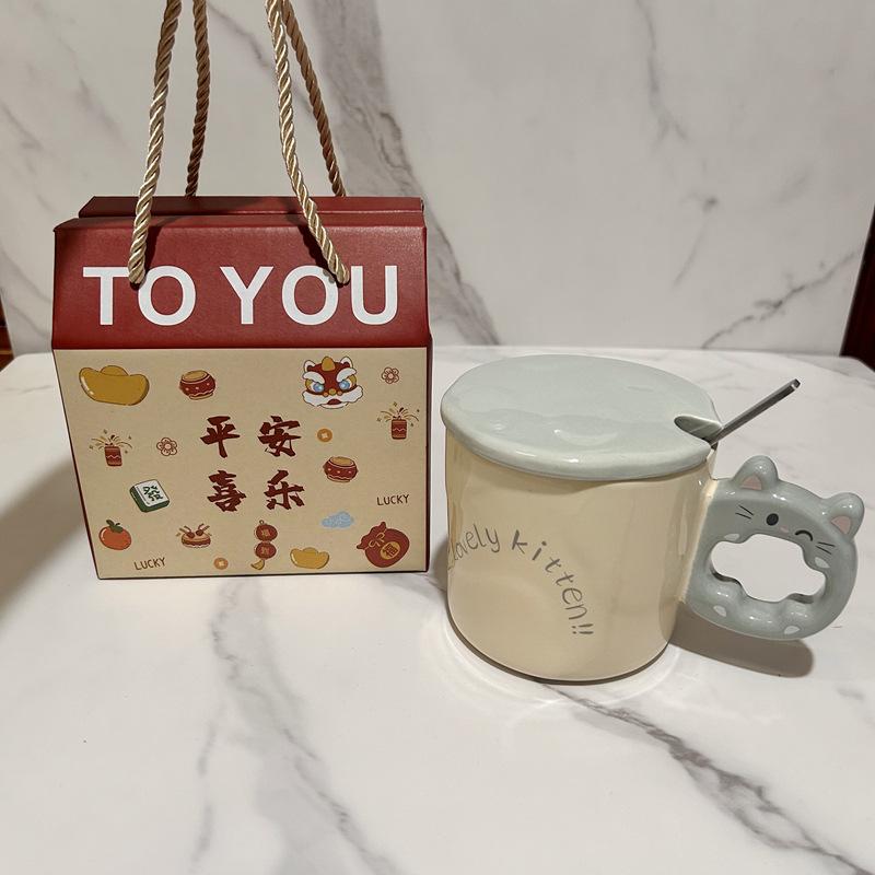 Simple Cat Cup Girl Cute Creative Ceramic Cup Mug Mug With Lid Office Internet Celebrity Water Cup Couple Cup