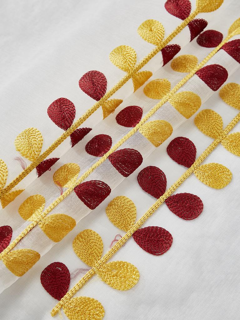 Leaves Short Sheer Tier Curtains Green Leaf Embroidery Kitchen Half Curtain Rod Pocket