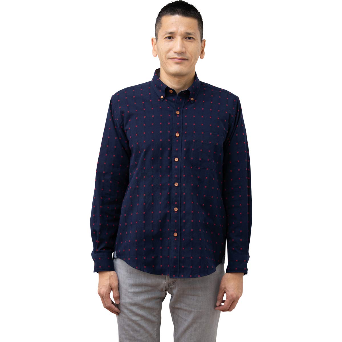 

Рубашка с длинным рукавом Watanosato из добновой ткани, сделано в Куруме, красная на пуговицах, тканая, Япония, (Размер LL/Цвет Баттен)