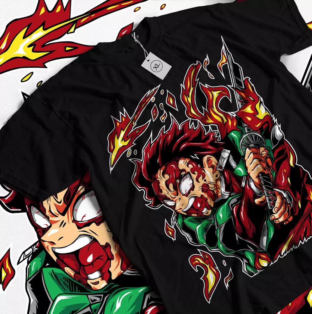 Tanjiro Demon Slayer Tshirt Kimetsu No Yaiba Horror Anime Nezuko Black S