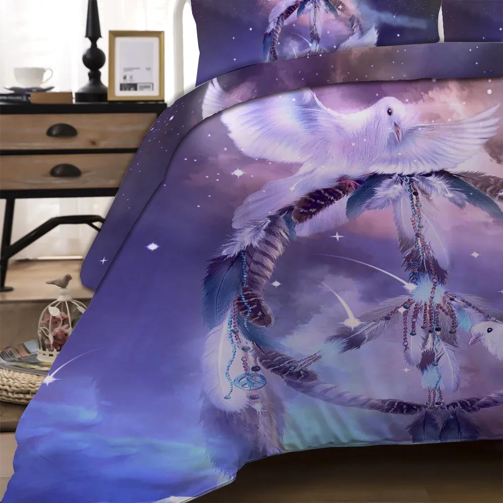 100% Quality Reactive Printing Bohemian Dream Catcher Feather Duvet Cover Sets Galaxy Boho Comforter Bedding Sets King Hot