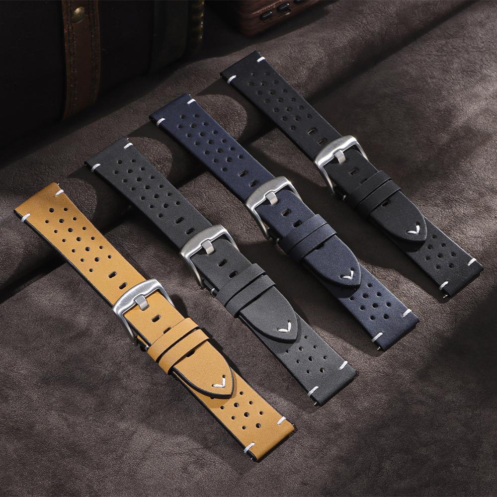 20mm 22mm Quick Release Leather Watch Band Breathable Perforated Strap for Men Women for Huawei Watch Fit 3 Straps with Pins
