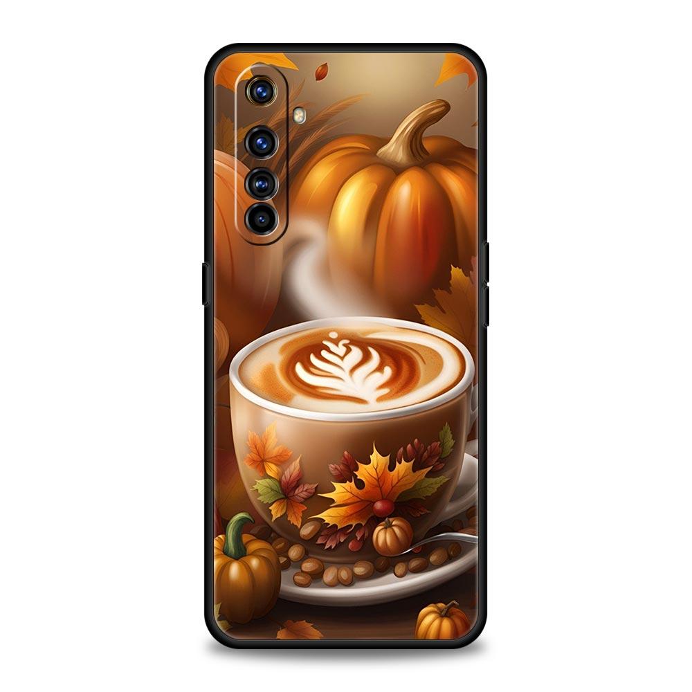 Pumpkin Autumn Leaves Coffee Case For Realme C67 C63 C55 C53 C35 C25 C21 GT 2 3 5 6 10 11 12 13 Pro Plus 5G Soft TPU Phone Cover