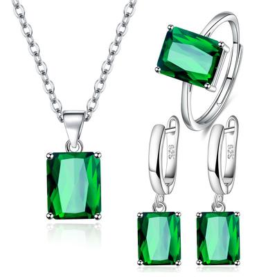 Sterling Ring Ohrringe Halskette Für Frauen Rechteck Geometrie Zirkon Hochzeit Elegante Schmucksets Kostenloser Versand Artikel