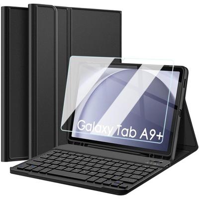 Custodia con Tastiera per Samsung Galaxy Tab A9+ Plus 2023 11" (X210/X215/X216) Tastiera Bluetooth Magnetica Alogy Nera + Vetro