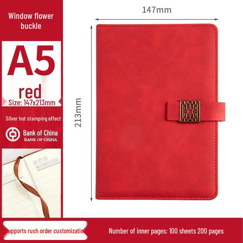 A5 PU Leather Buckle Notebook - Business Office Meeting Record Book (Custom Logo Available)