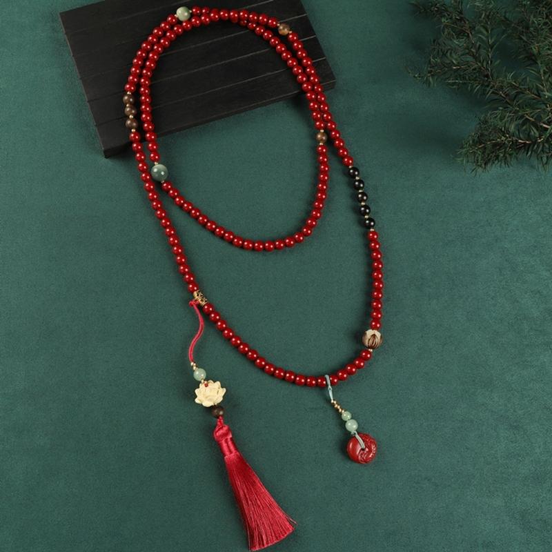 Women's Fashion Long Layering Beaded Fringe Necklace with Glass Stone Accents for Comfortable and Stylish Wear in Various Occasions