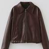 Women'S Solid Color Square Neck Leather Jacket