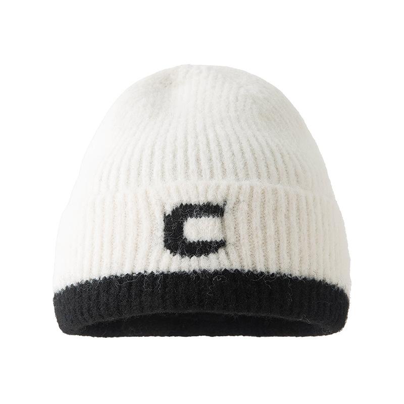 New color matching letter wool hat personalized men's and women's headgear hat autumn and winter warm face small trend wool knitted hat