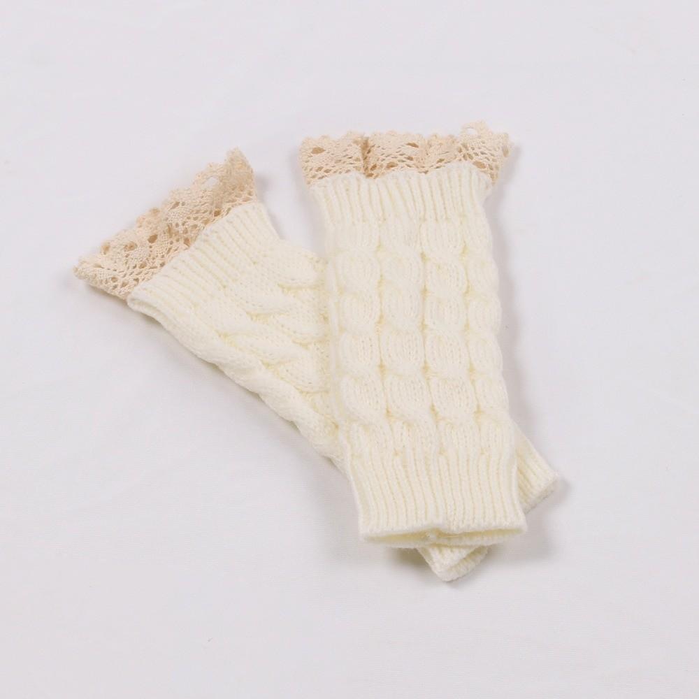 Long Fingerless Mittens Lace Trim Women Knitted Gloves Fashion Wrist Mittens Women Use