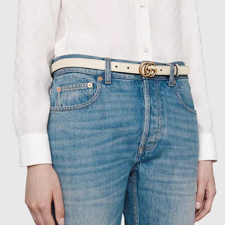 GUCCI GG Marmont double G logo shaped buckle metal leather belt female 2cm wide